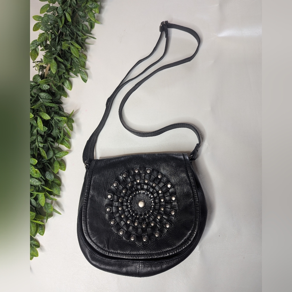 Vilenca Holland For Anthropologie Studded Crossbody Purse Black Leather